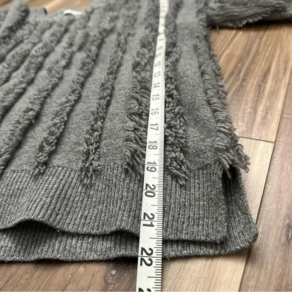 Madewell 100% Merino Wool Fringe Stripe Sweater Gray XS Boxy Cropped - Picture 8 of 10